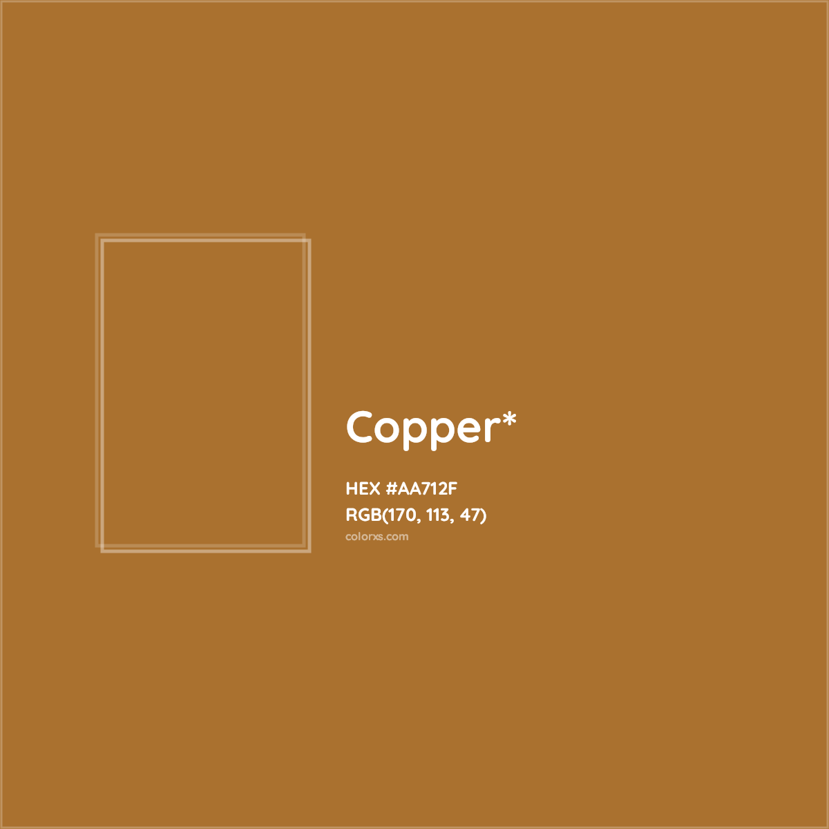 #AA712F hex color. RGB, RYB, CMYK, HSL, HSV codes and color conversions. Matching color names, palettes, paints.