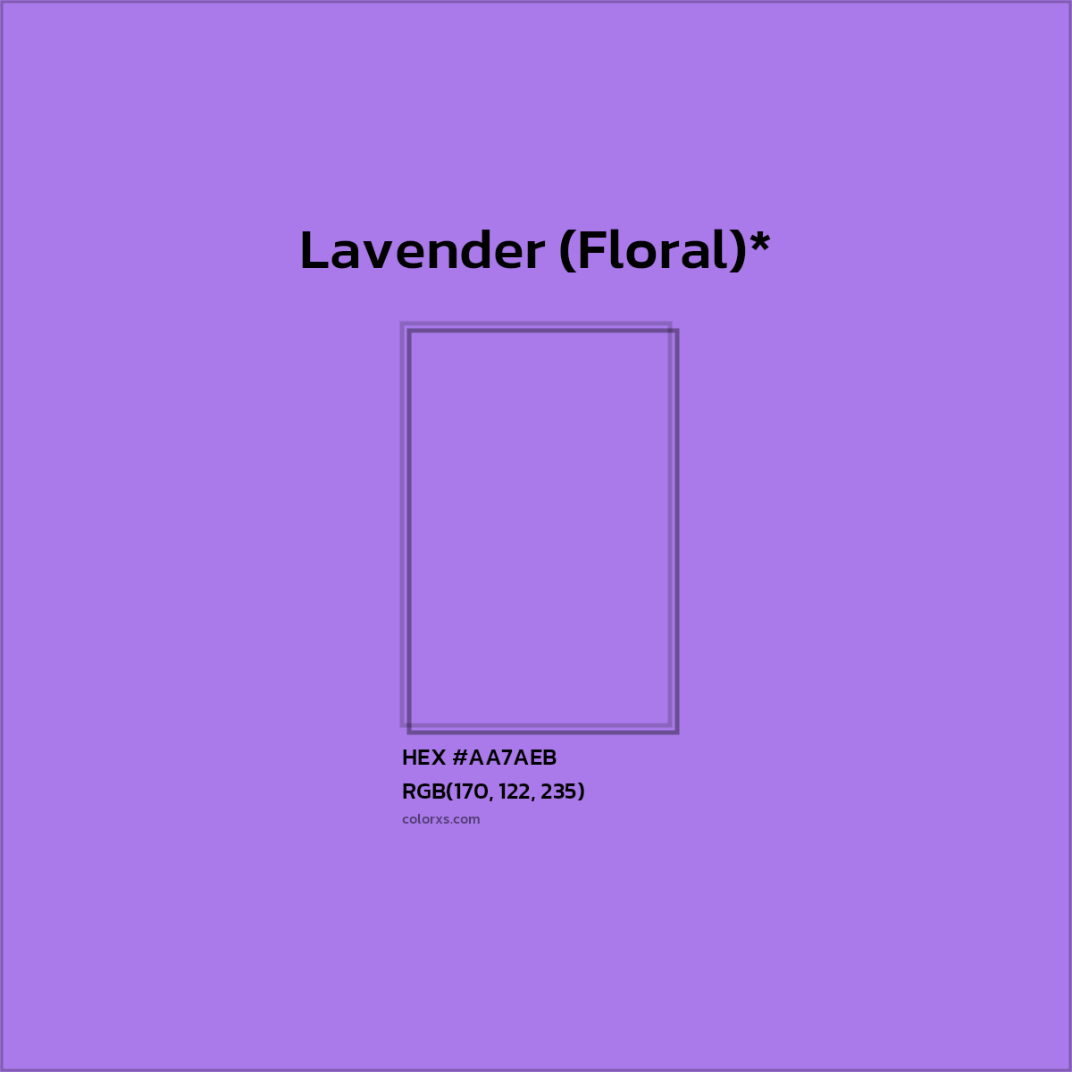 #AA7AEB hex color. RGB, RYB, CMYK, HSL, HSV codes and color conversions. Matching color names, palettes, paints.