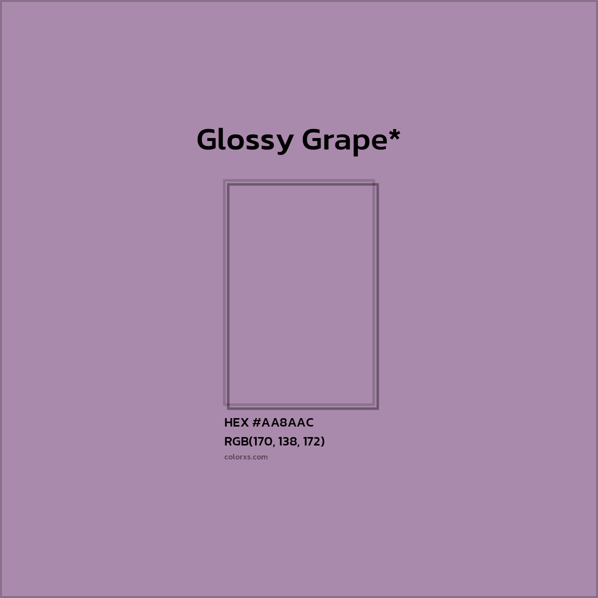 #AA8AAC hex color. RGB, RYB, CMYK, HSL, HSV codes and color conversions. Matching color names, palettes, paints.
