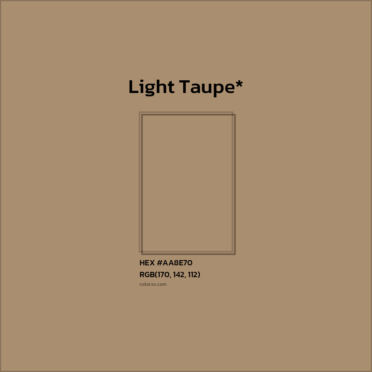 #AA8E70 hex color. RGB, RYB, CMYK, HSL, HSV codes and color conversions. Matching color names, palettes, paints.