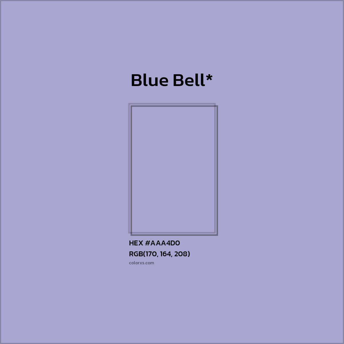#AAA4D0 hex color. RGB, RYB, CMYK, HSL, HSV codes and color conversions. Matching color names, palettes, paints.