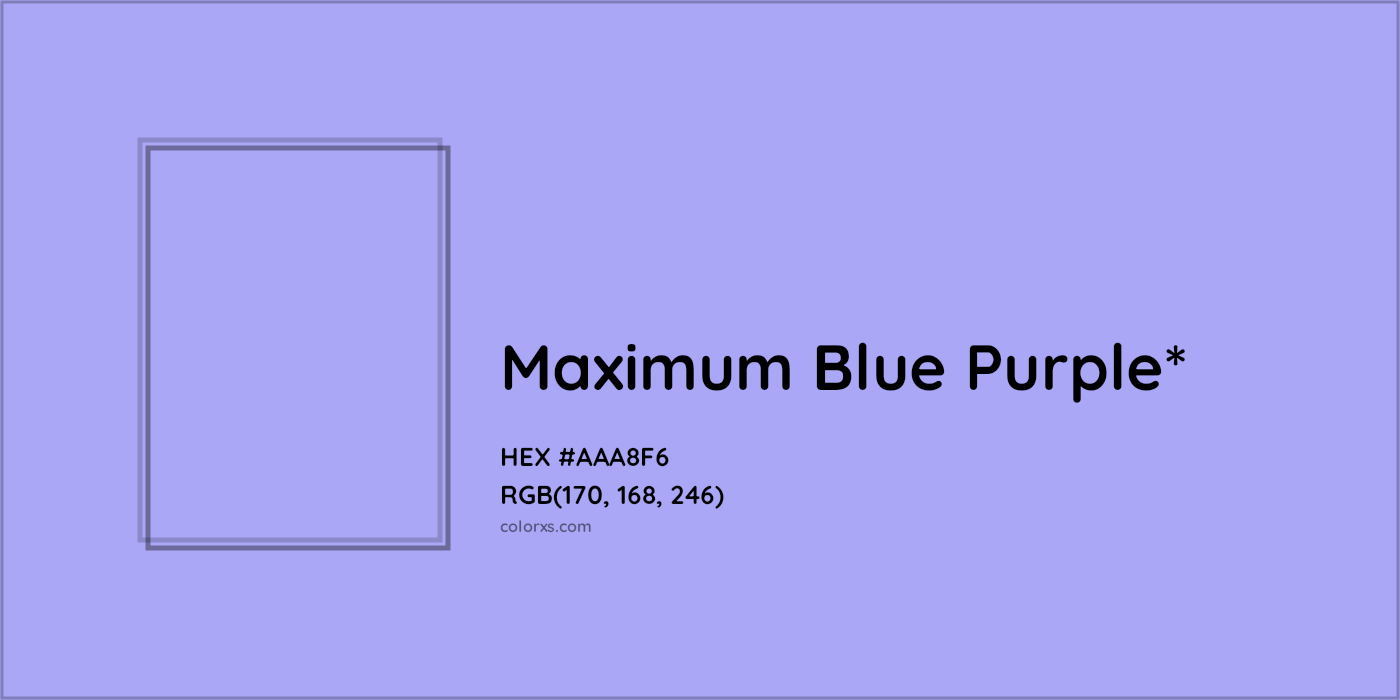 #AAA8F6 hex color. RGB, RYB, CMYK, HSL, HSV codes and color conversions. Matching color names, palettes, paints.