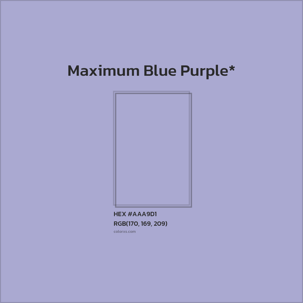 #AAA9D1 hex color. RGB, RYB, CMYK, HSL, HSV codes and color conversions. Matching color names, palettes, paints.