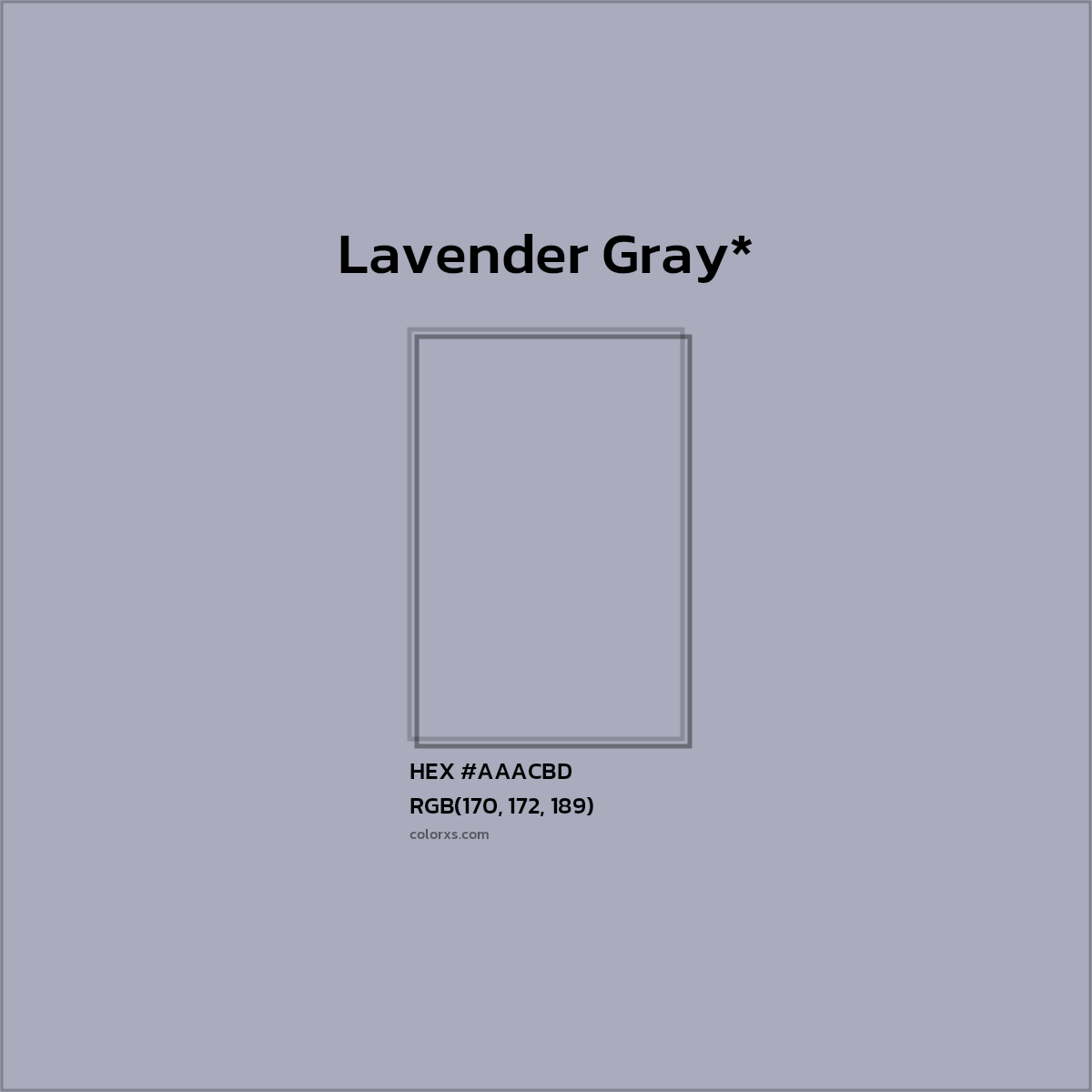 #AAACBD hex color. RGB, RYB, CMYK, HSL, HSV codes and color conversions. Matching color names, palettes, paints.