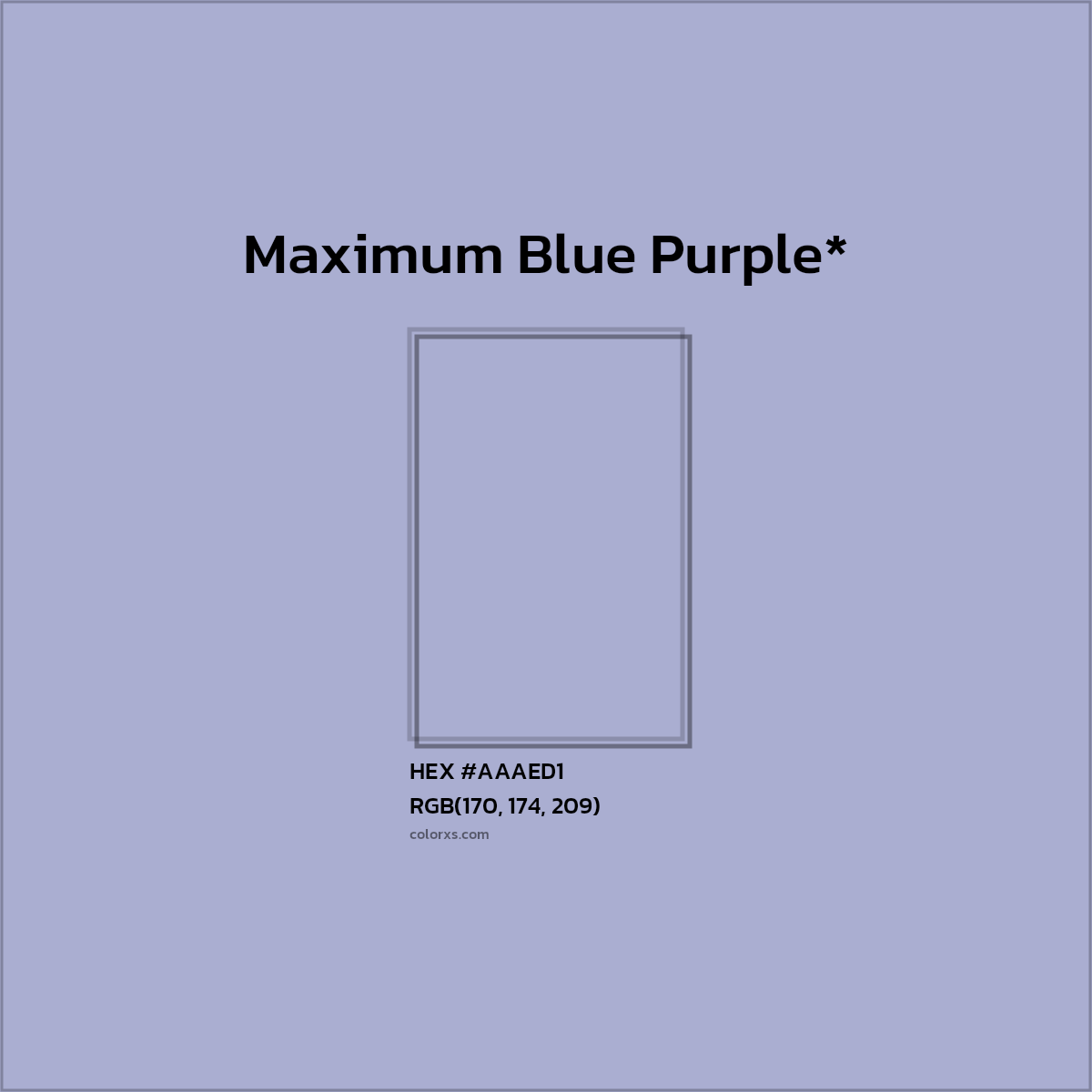 #AAAED1 hex color. RGB, RYB, CMYK, HSL, HSV codes and color conversions. Matching color names, palettes, paints.