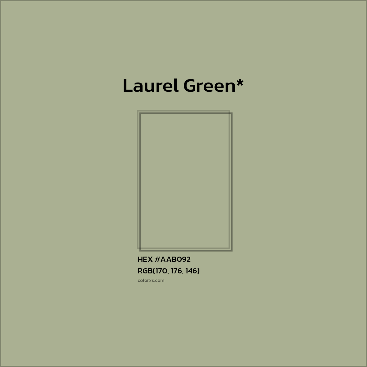 #AAB092 hex color. RGB, RYB, CMYK, HSL, HSV codes and color conversions. Matching color names, palettes, paints.