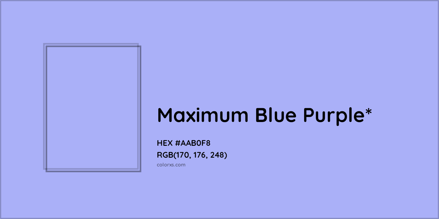 #AAB0F8 hex color. RGB, RYB, CMYK, HSL, HSV codes and color conversions. Matching color names, palettes, paints.