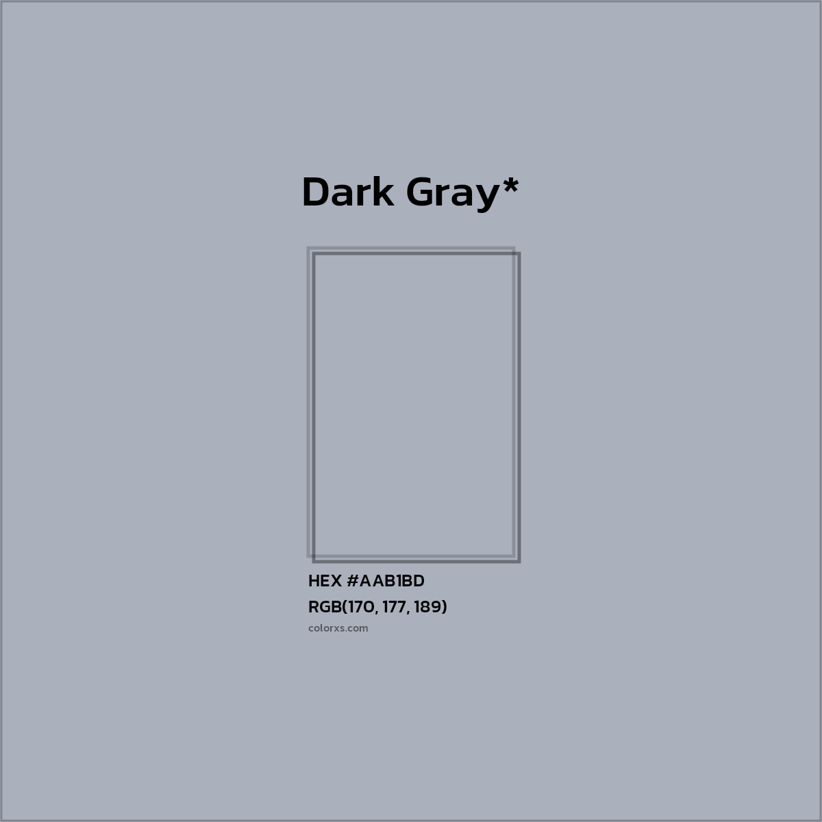 #AAB1BD hex color. RGB, RYB, CMYK, HSL, HSV codes and color conversions. Matching color names, palettes, paints.