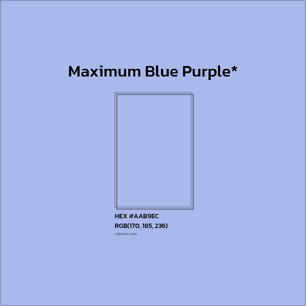 #AAB9EC hex color. RGB, RYB, CMYK, HSL, HSV codes and color conversions. Matching color names, palettes, paints.