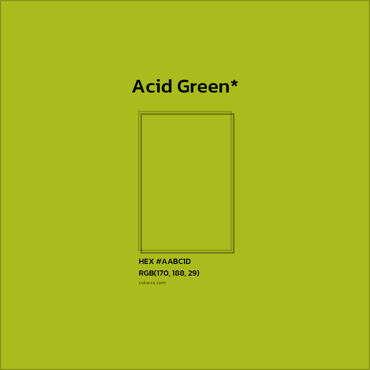 #AABC1D hex color. RGB, RYB, CMYK, HSL, HSV codes and color conversions. Matching color names, palettes, paints.
