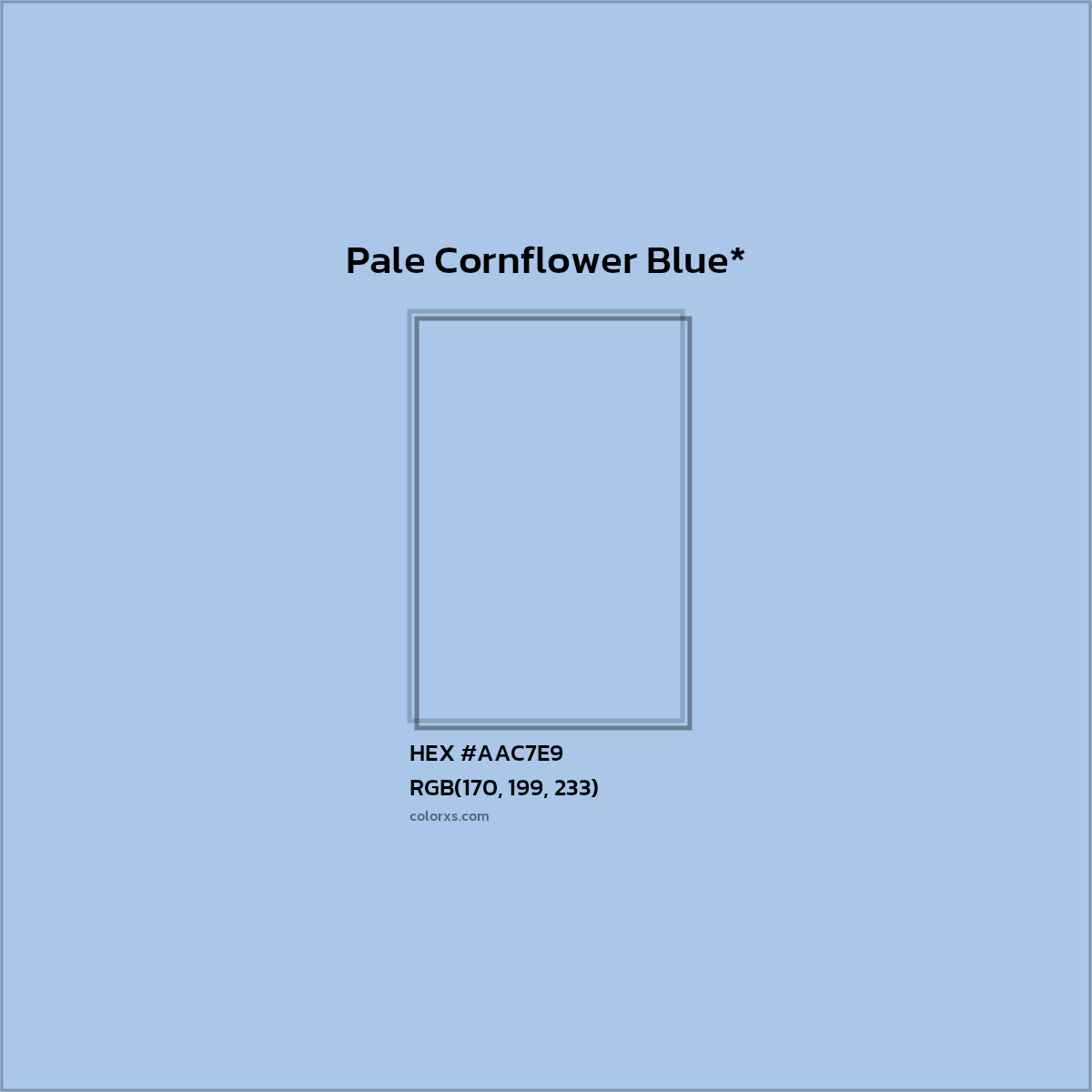 #AAC7E9 hex color. RGB, RYB, CMYK, HSL, HSV codes and color conversions. Matching color names, palettes, paints.