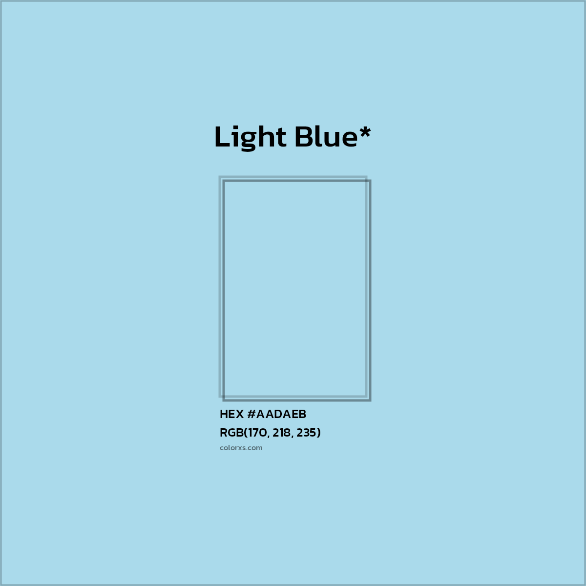 #AADAEB hex color. RGB, RYB, CMYK, HSL, HSV codes and color conversions. Matching color names, palettes, paints.