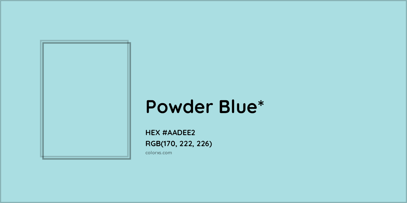 #AADEE2 hex color. RGB, RYB, CMYK, HSL, HSV codes and color conversions. Matching color names, palettes, paints.