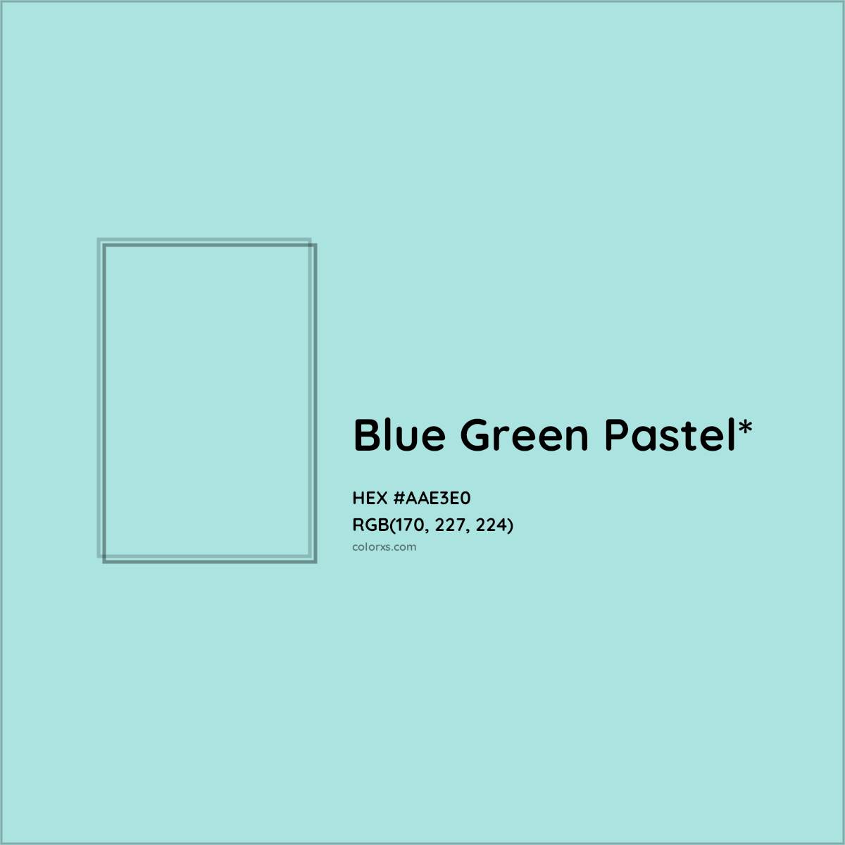 #AAE3E0 hex color. RGB, RYB, CMYK, HSL, HSV codes and color conversions. Matching color names, palettes, paints.