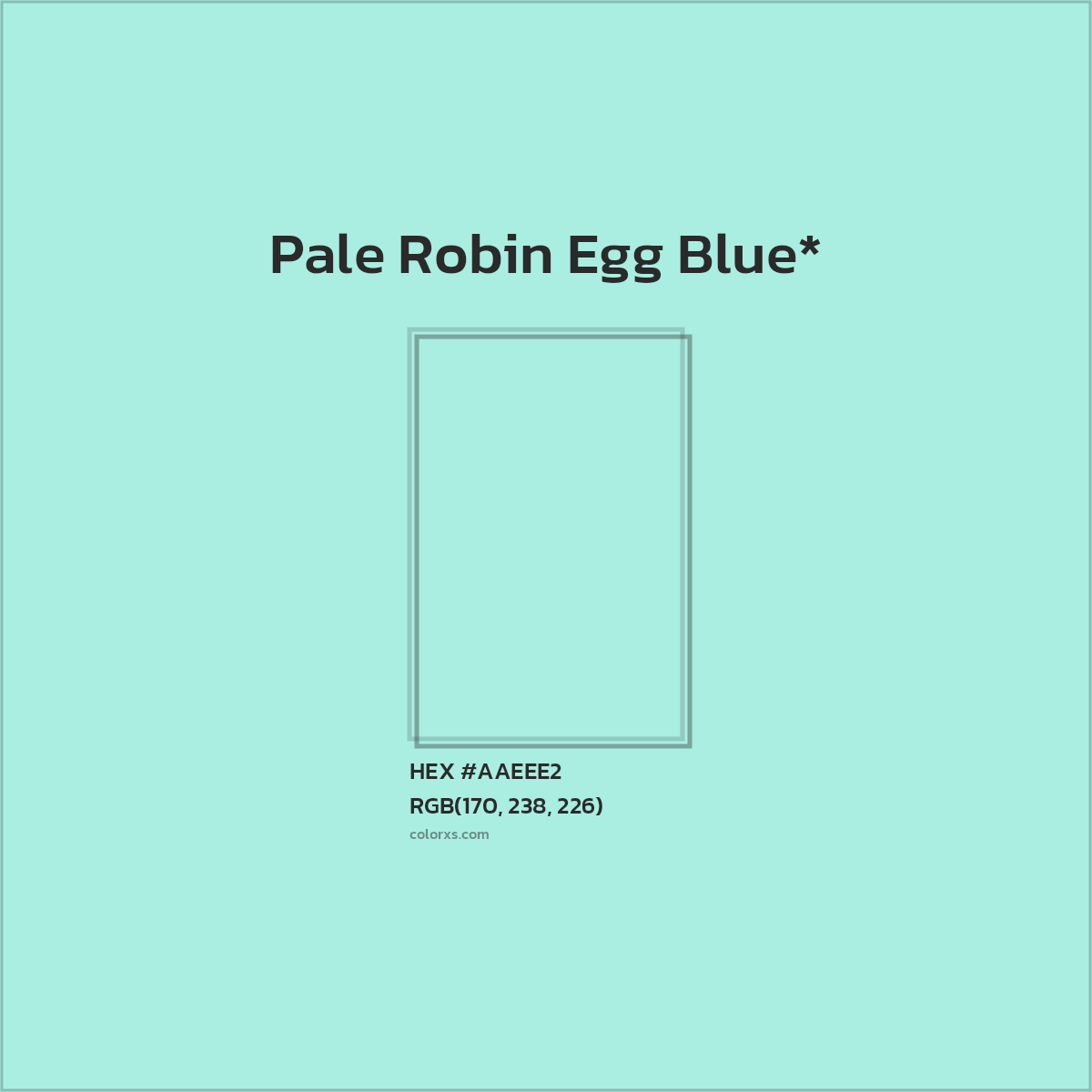 #AAEEE2 hex color. RGB, RYB, CMYK, HSL, HSV codes and color conversions. Matching color names, palettes, paints.