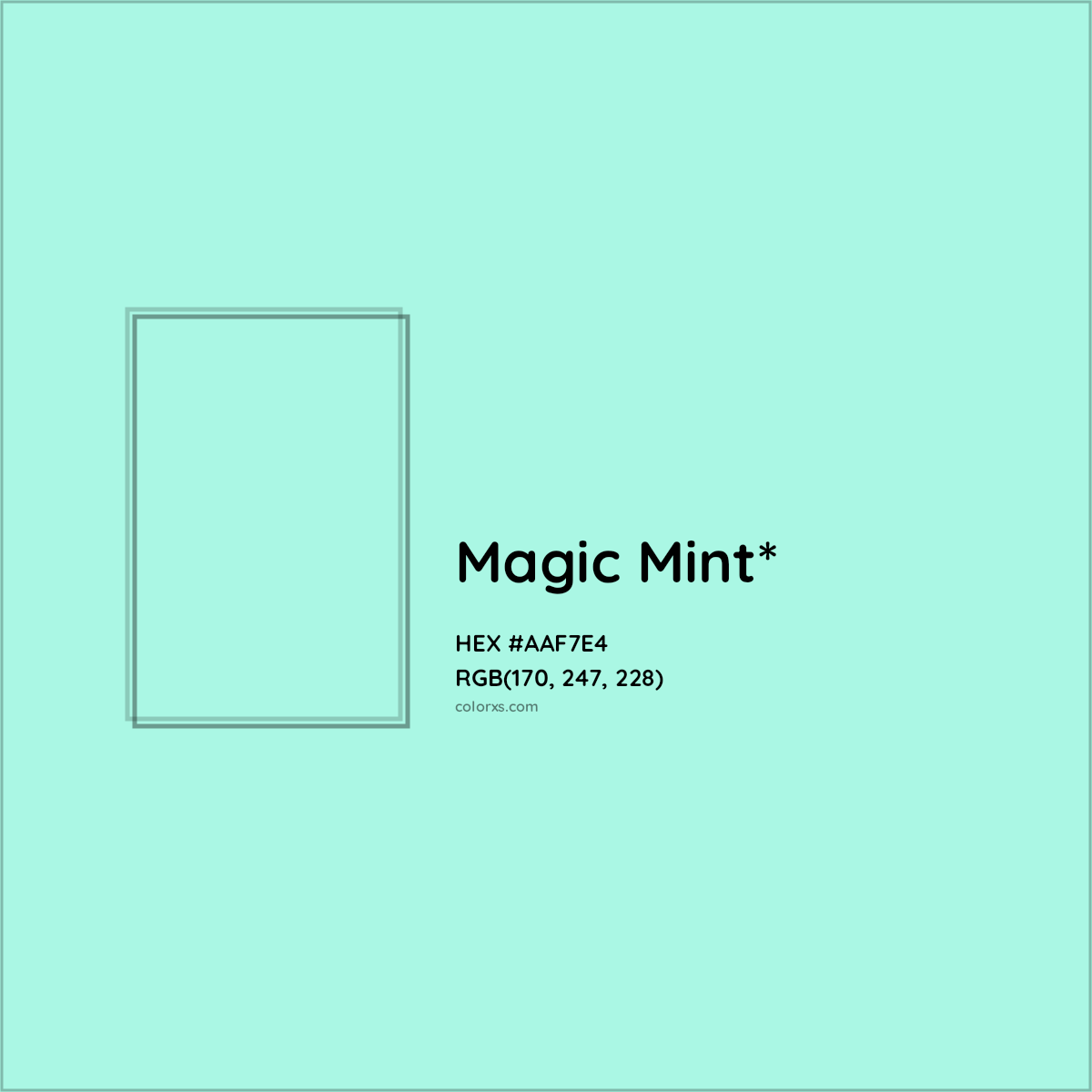 #AAF7E4 hex color. RGB, RYB, CMYK, HSL, HSV codes and color conversions. Matching color names, palettes, paints.