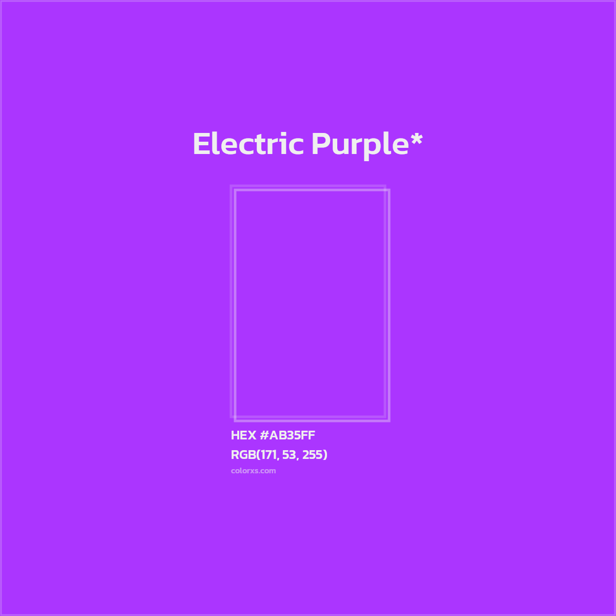 #AB35FF hex color. RGB, RYB, CMYK, HSL, HSV codes and color conversions. Matching color names, palettes, paints.