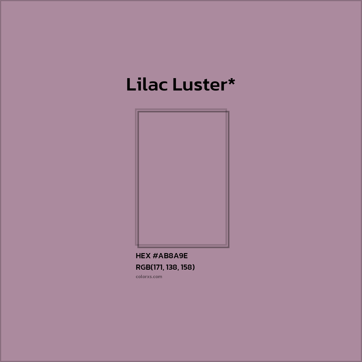#AB8A9E hex color. RGB, RYB, CMYK, HSL, HSV codes and color conversions. Matching color names, palettes, paints.