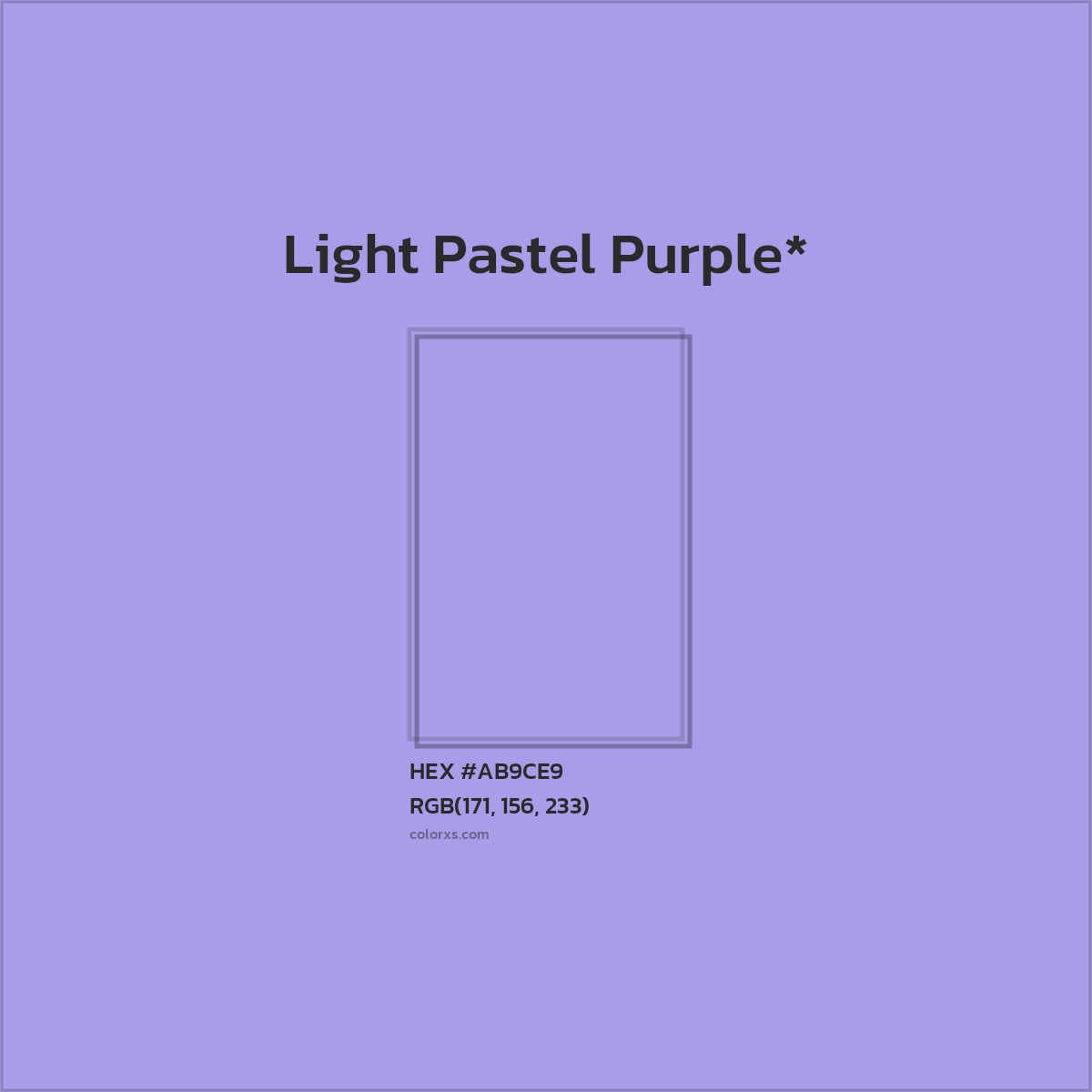#AB9CE9 hex color. RGB, RYB, CMYK, HSL, HSV codes and color conversions. Matching color names, palettes, paints.