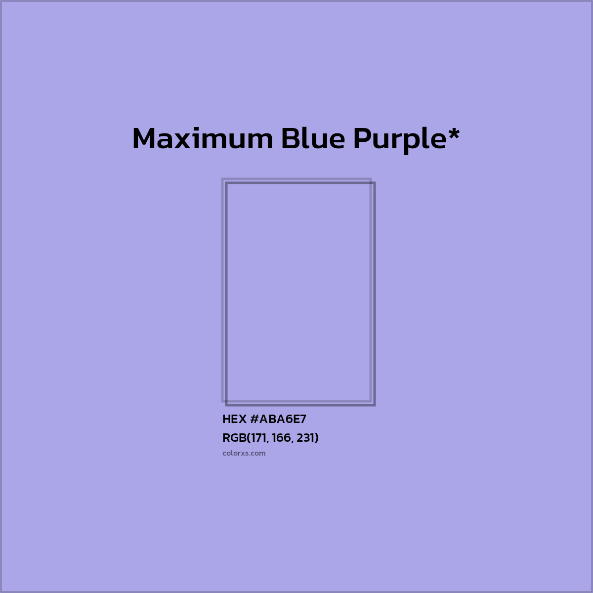 #ABA6E7 hex color. RGB, RYB, CMYK, HSL, HSV codes and color conversions. Matching color names, palettes, paints.