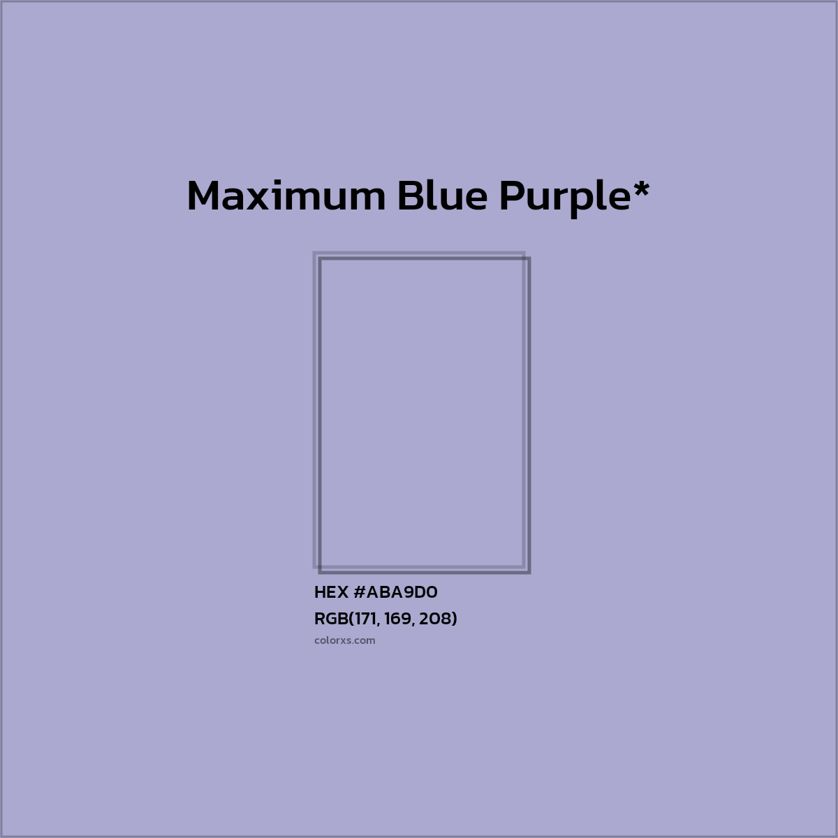 #ABA9D0 hex color. RGB, RYB, CMYK, HSL, HSV codes and color conversions. Matching color names, palettes, paints.