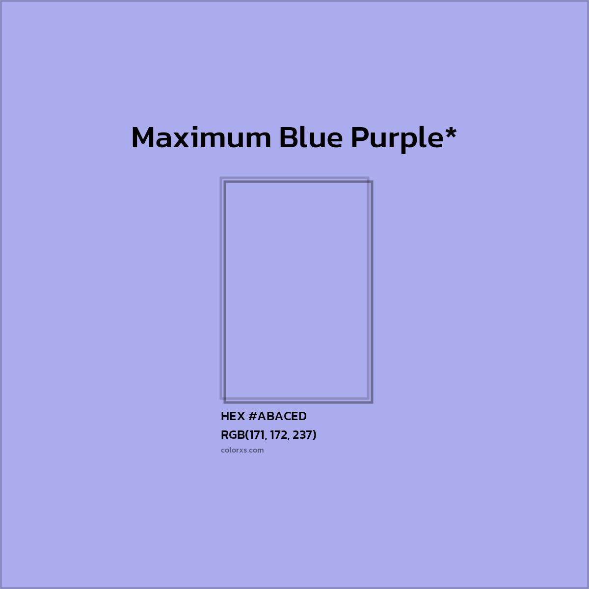 #ABACED hex color. RGB, RYB, CMYK, HSL, HSV codes and color conversions. Matching color names, palettes, paints.