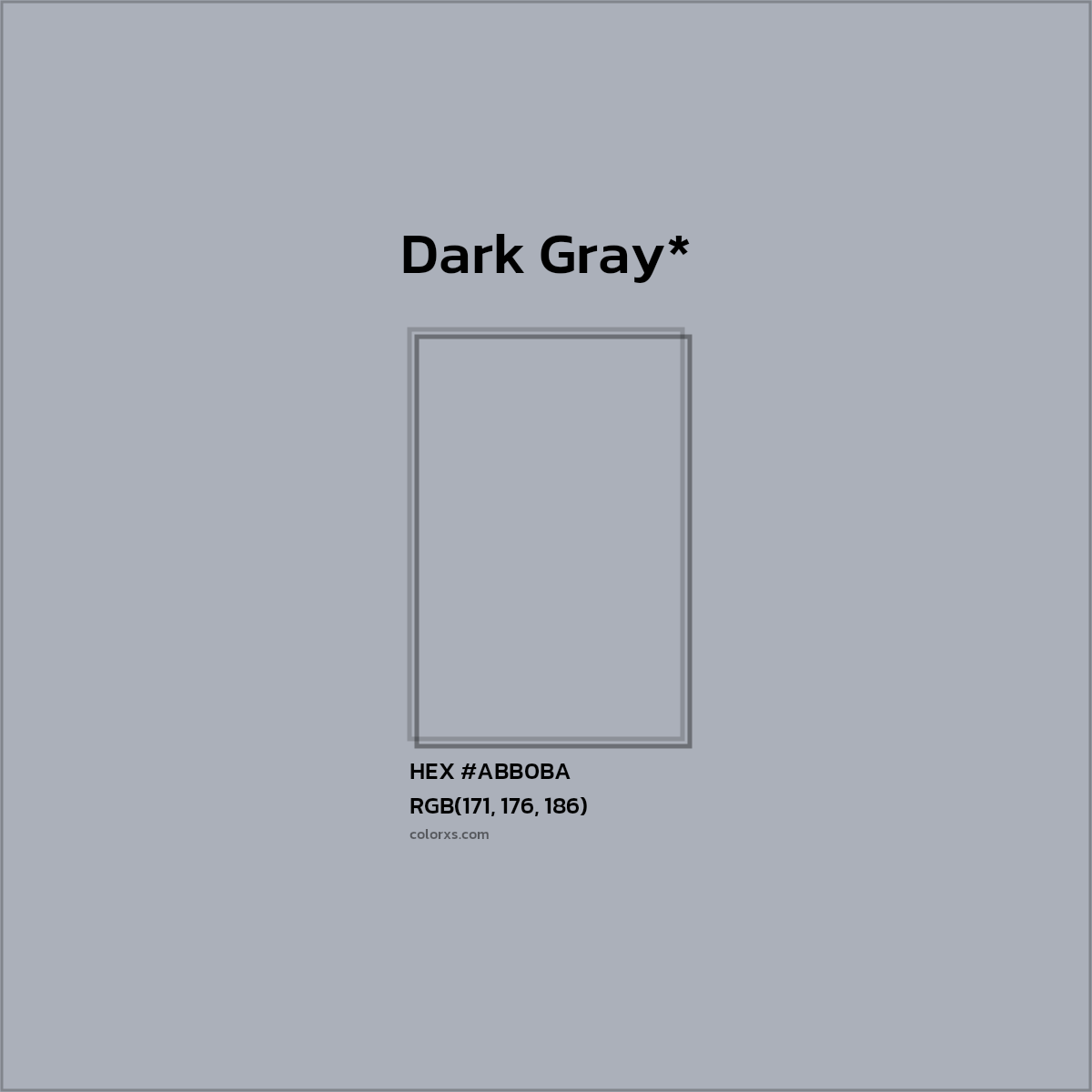 #ABB0BA hex color. RGB, RYB, CMYK, HSL, HSV codes and color conversions. Matching color names, palettes, paints.