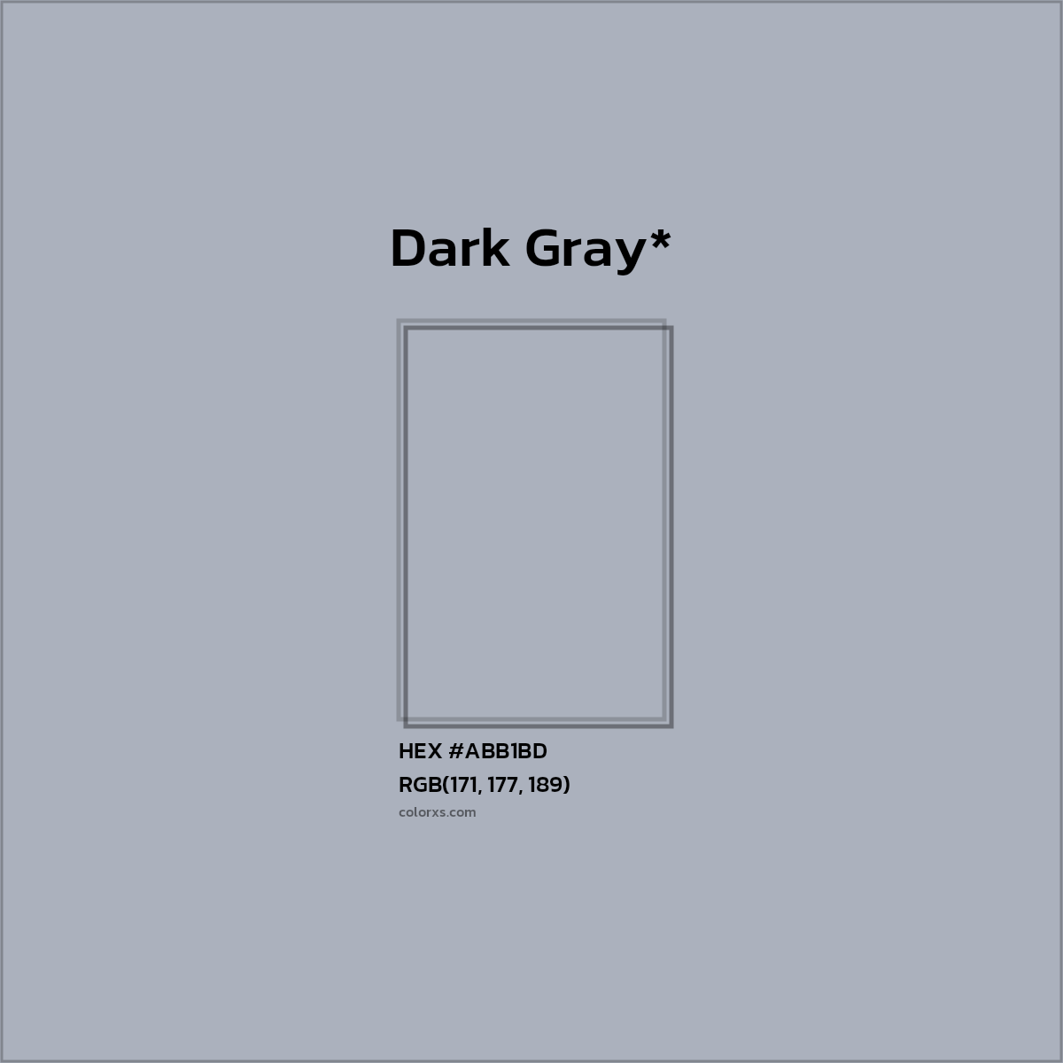#ABB1BD hex color. RGB, RYB, CMYK, HSL, HSV codes and color conversions. Matching color names, palettes, paints.