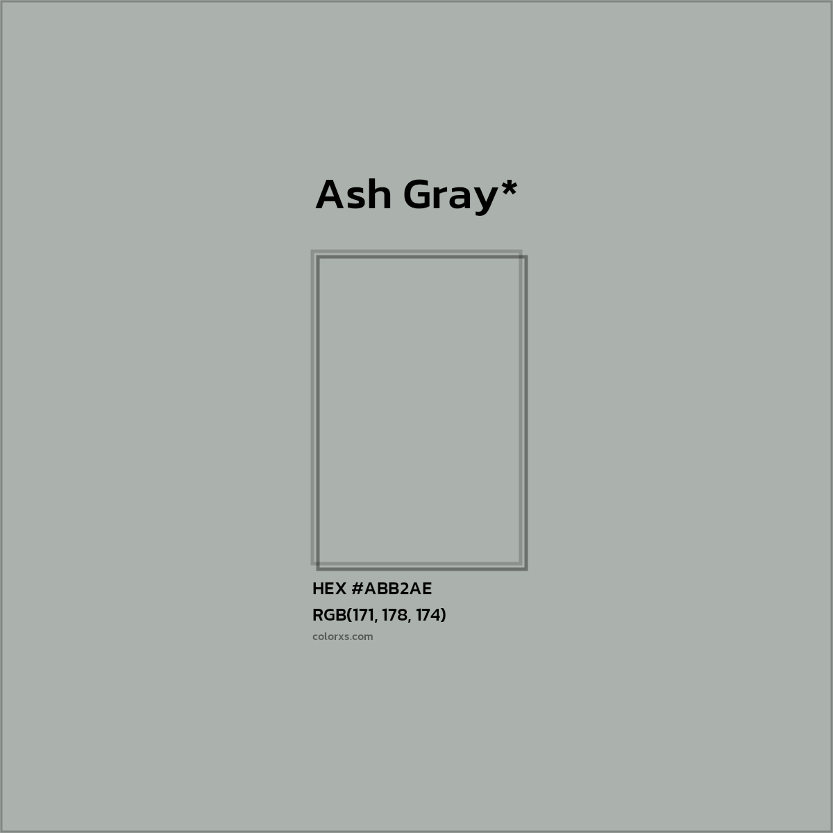 #ABB2AE hex color. RGB, RYB, CMYK, HSL, HSV codes and color conversions. Matching color names, palettes, paints.