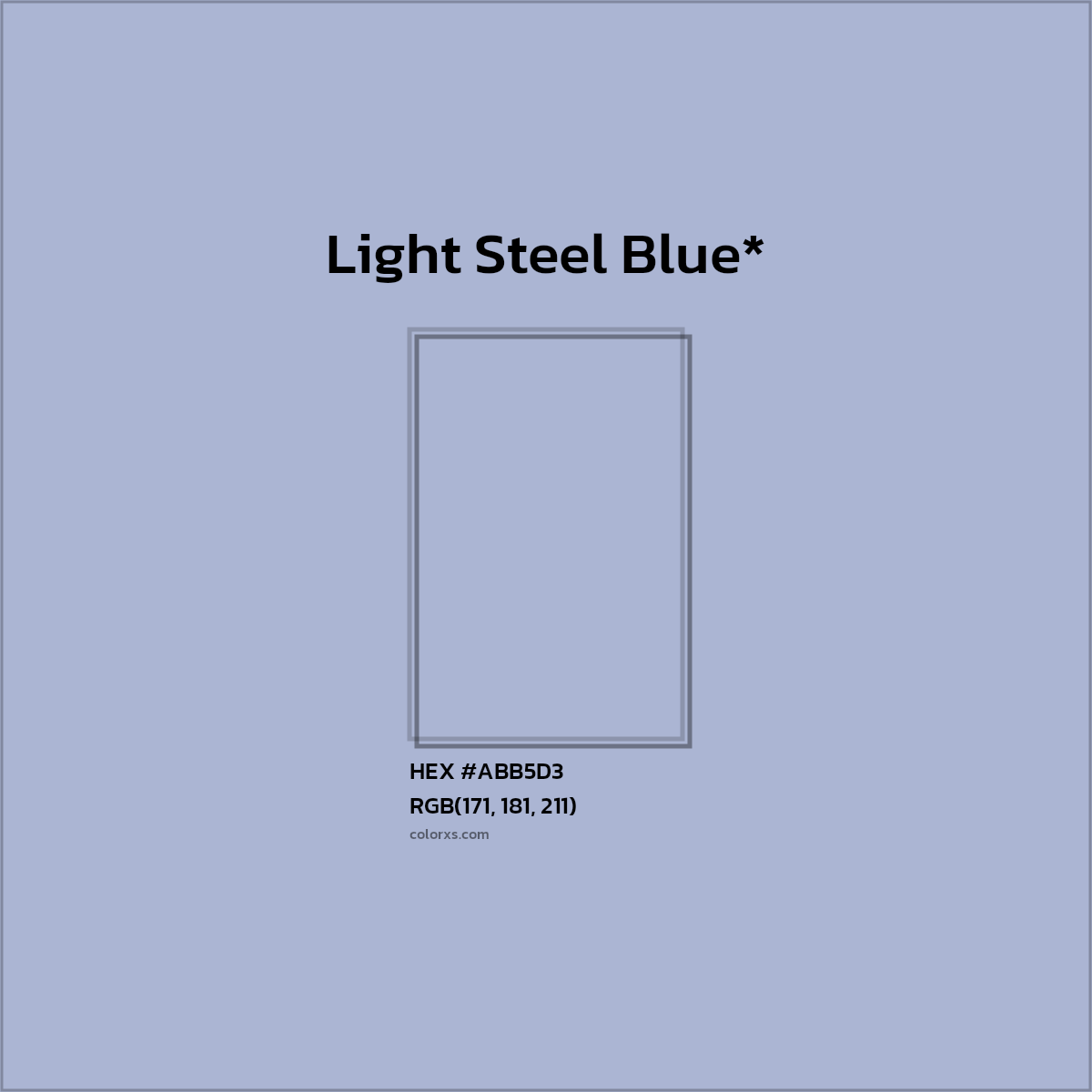 #ABB5D3 hex color. RGB, RYB, CMYK, HSL, HSV codes and color conversions. Matching color names, palettes, paints.