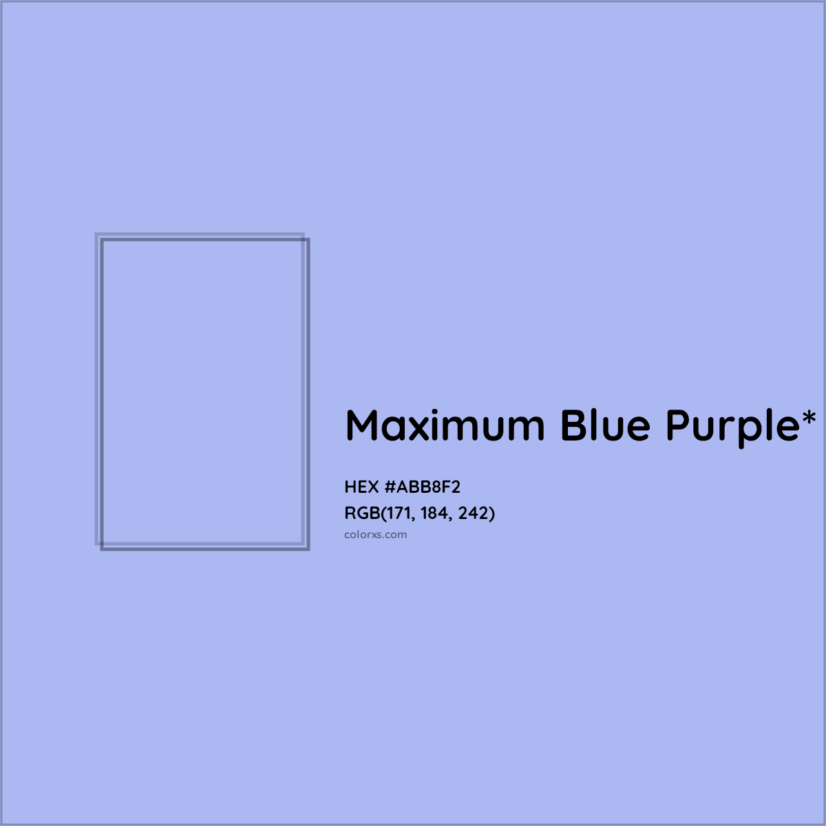 #ABB8F2 hex color. RGB, RYB, CMYK, HSL, HSV codes and color conversions. Matching color names, palettes, paints.