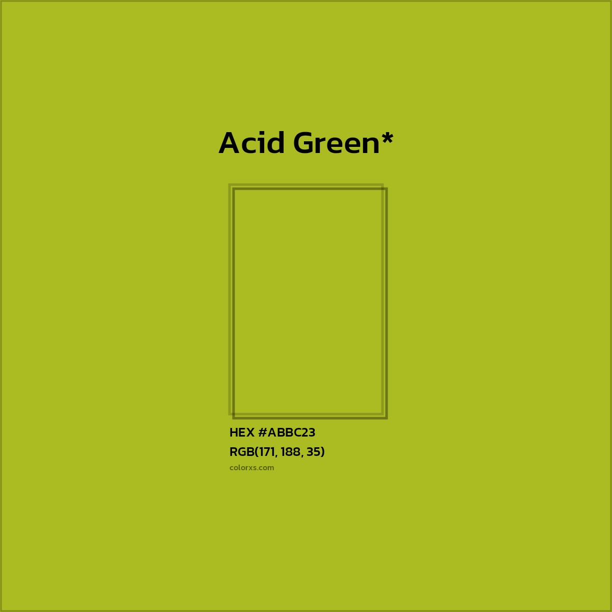 #ABBC23 hex color. RGB, RYB, CMYK, HSL, HSV codes and color conversions. Matching color names, palettes, paints.