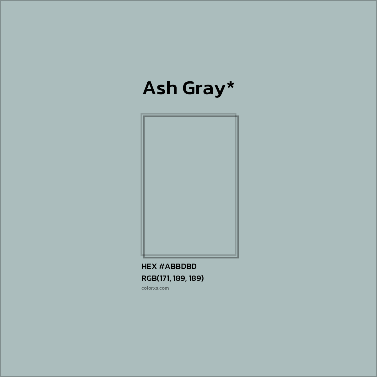 #ABBDBD hex color. RGB, RYB, CMYK, HSL, HSV codes and color conversions. Matching color names, palettes, paints.