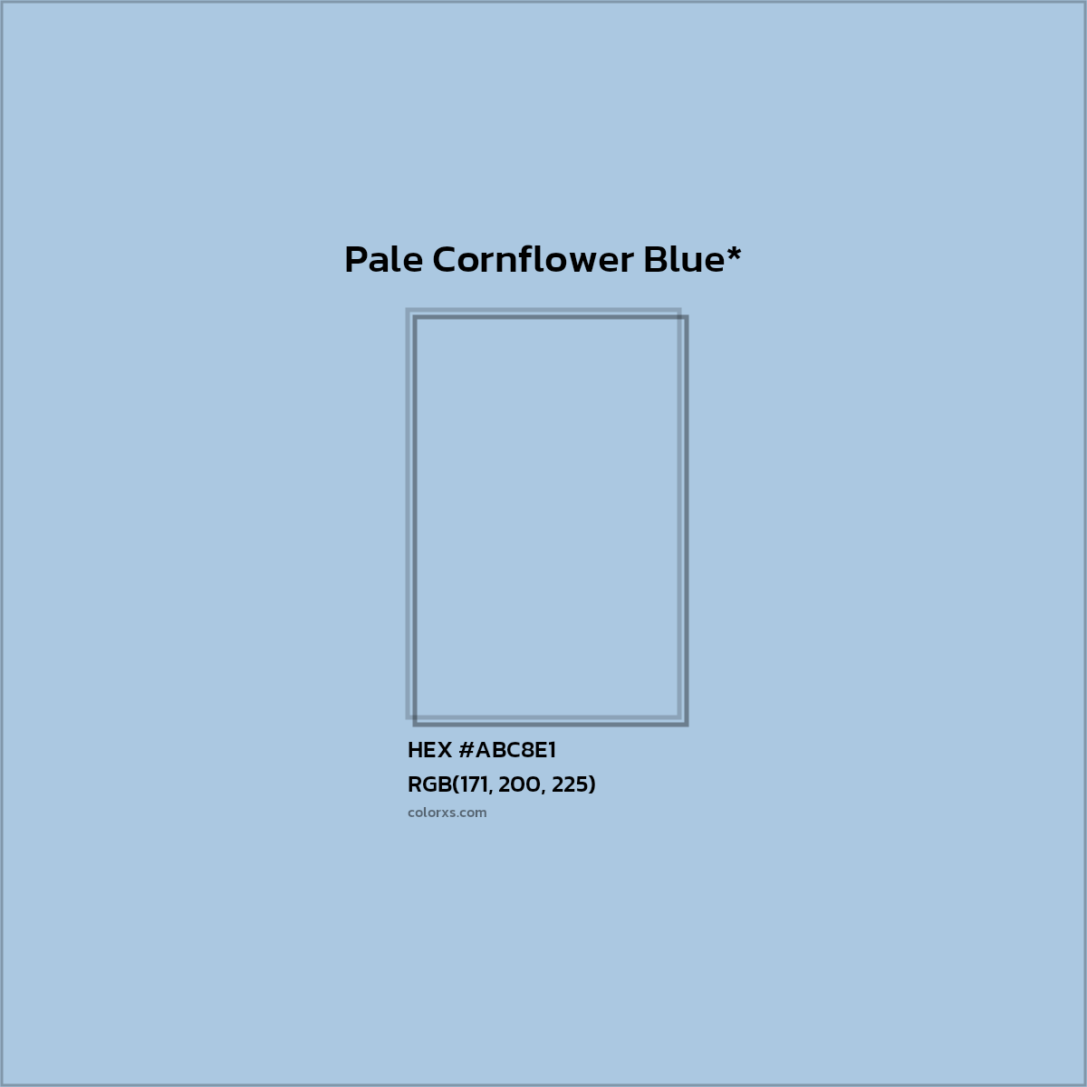 #ABC8E1 hex color. RGB, RYB, CMYK, HSL, HSV codes and color conversions. Matching color names, palettes, paints.