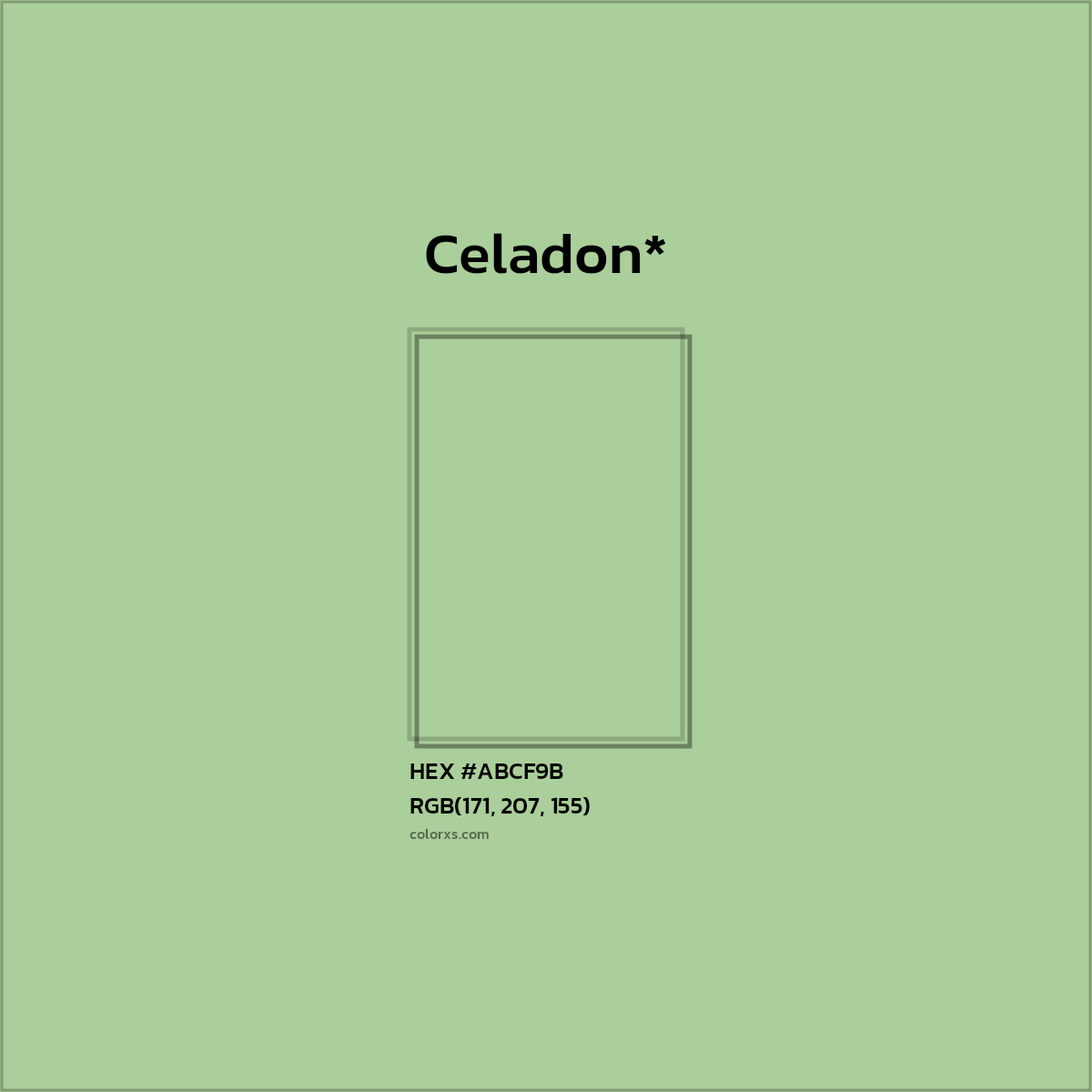 #ABCF9B hex color. RGB, RYB, CMYK, HSL, HSV codes and color conversions. Matching color names, palettes, paints.