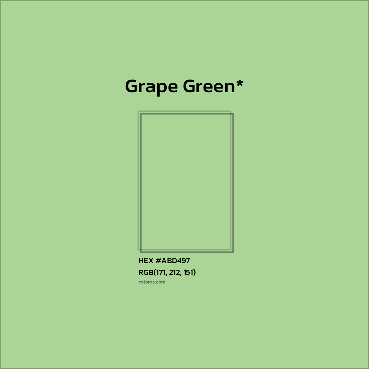 #ABD497 hex color. RGB, RYB, CMYK, HSL, HSV codes and color conversions. Matching color names, palettes, paints.