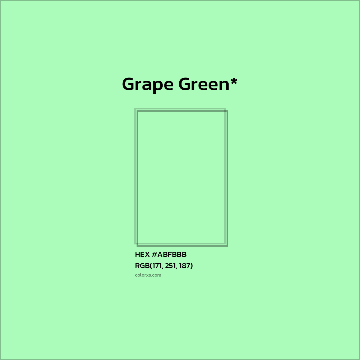 #ABFBBB hex color. RGB, RYB, CMYK, HSL, HSV codes and color conversions. Matching color names, palettes, paints.