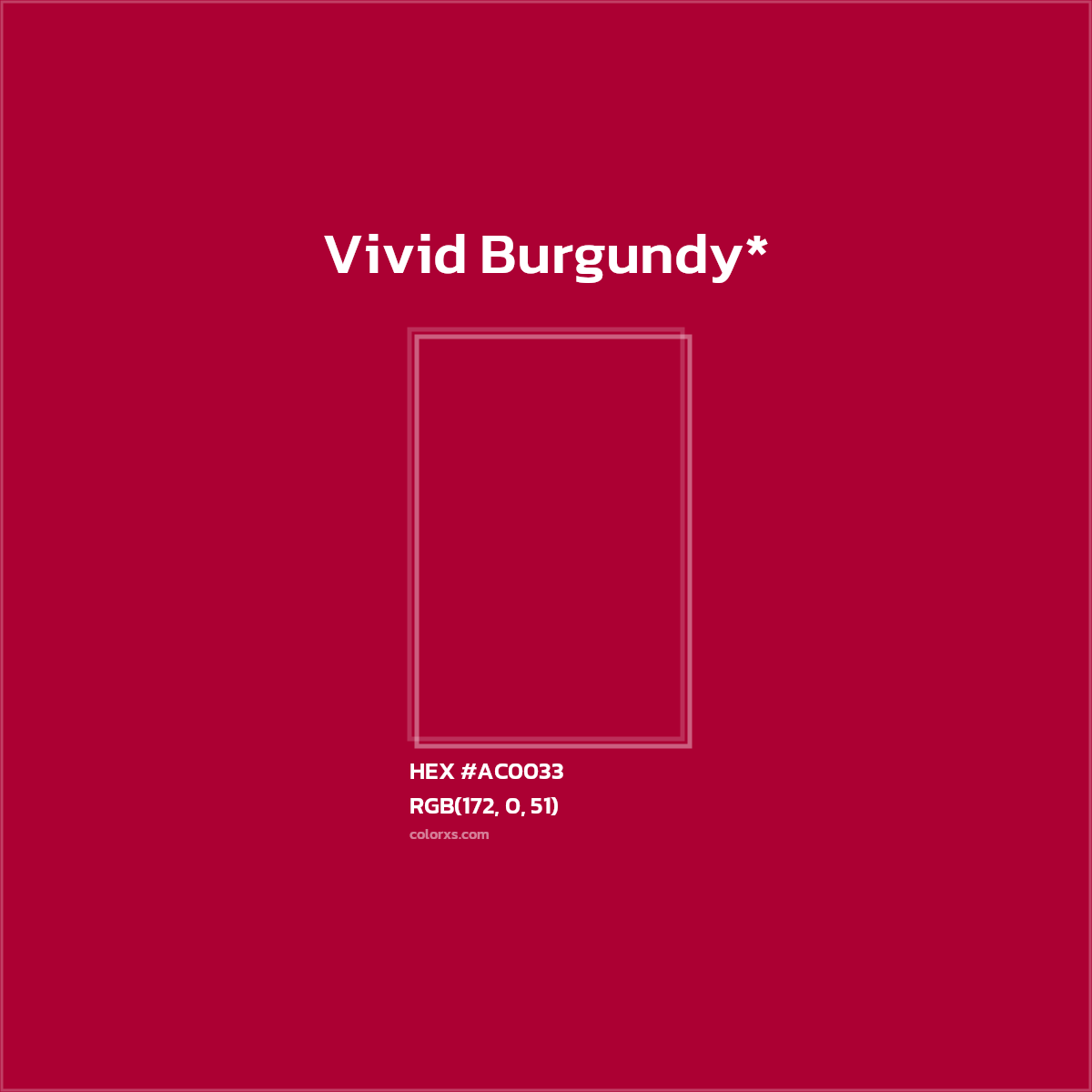 #AC0033 hex color. RGB, RYB, CMYK, HSL, HSV codes and color conversions. Matching color names, palettes, paints.