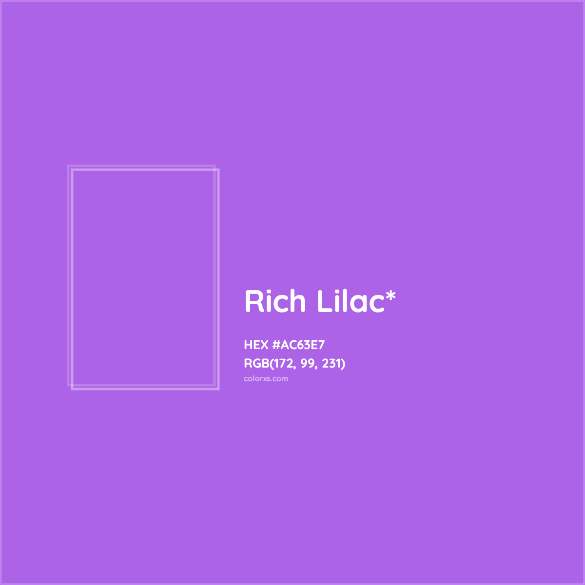 #AC63E7 hex color. RGB, RYB, CMYK, HSL, HSV codes and color conversions. Matching color names, palettes, paints.