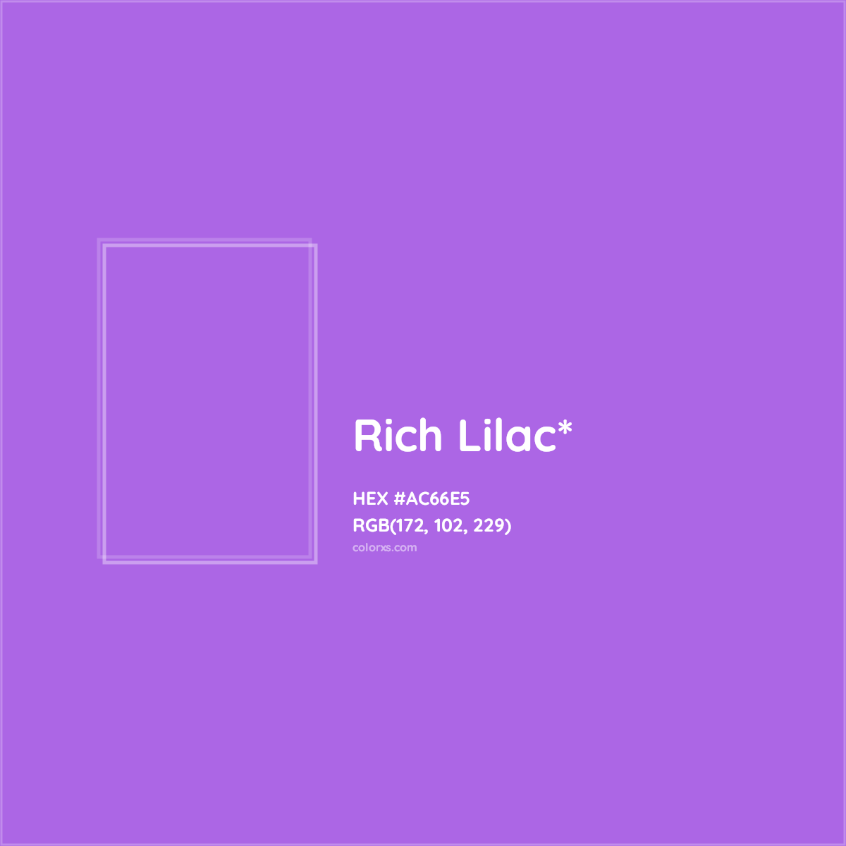 #AC66E5 hex color. RGB, RYB, CMYK, HSL, HSV codes and color conversions. Matching color names, palettes, paints.