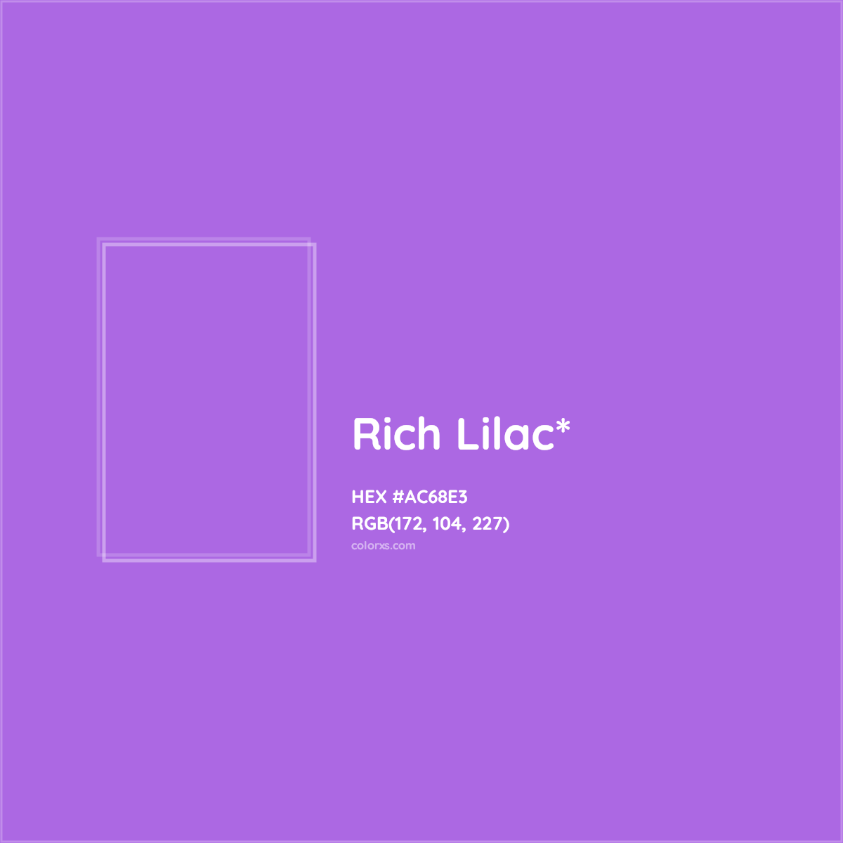 #AC68E3 hex color. RGB, RYB, CMYK, HSL, HSV codes and color conversions. Matching color names, palettes, paints.