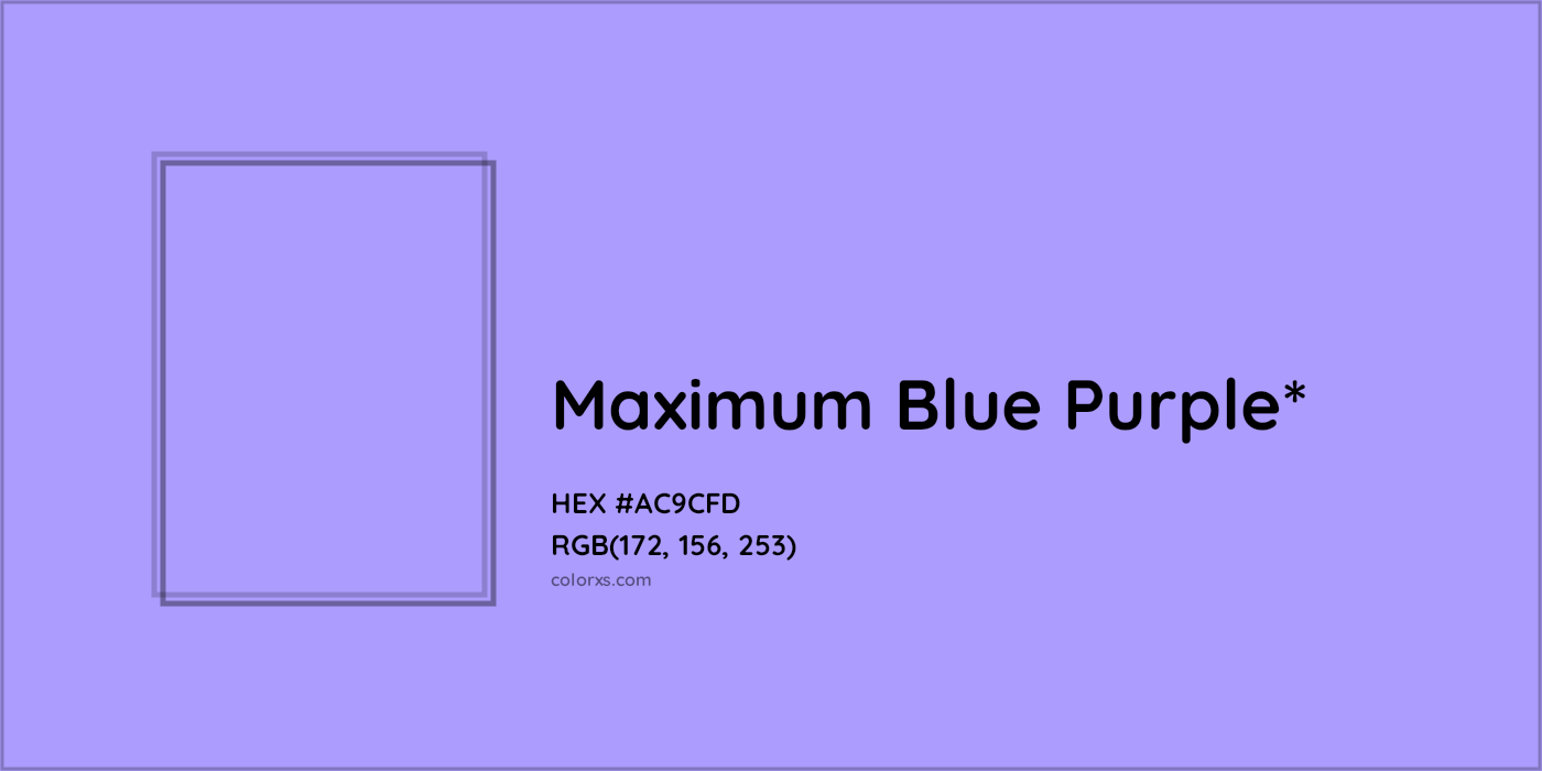 #AC9CFD hex color. RGB, RYB, CMYK, HSL, HSV codes and color conversions. Matching color names, palettes, paints.