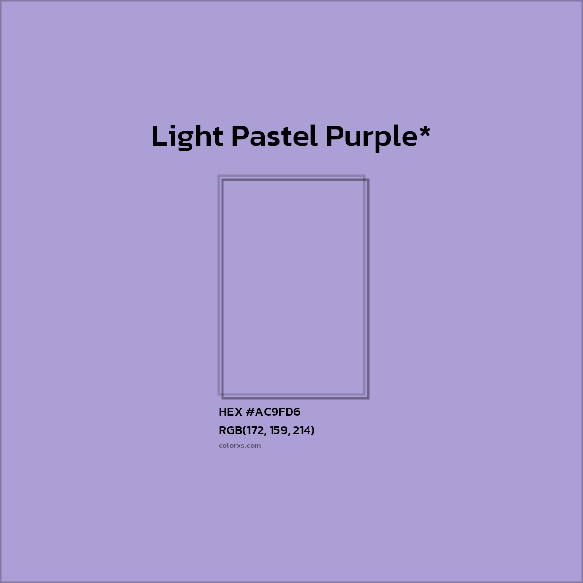 #AC9FD6 hex color. RGB, RYB, CMYK, HSL, HSV codes and color conversions. Matching color names, palettes, paints.
