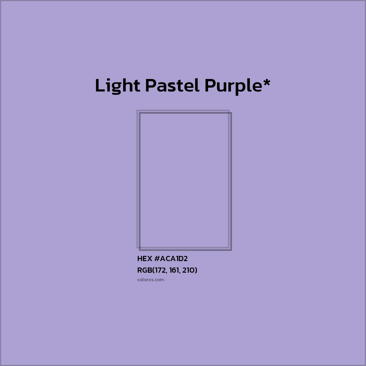 #ACA1D2 hex color. RGB, RYB, CMYK, HSL, HSV codes and color conversions. Matching color names, palettes, paints.