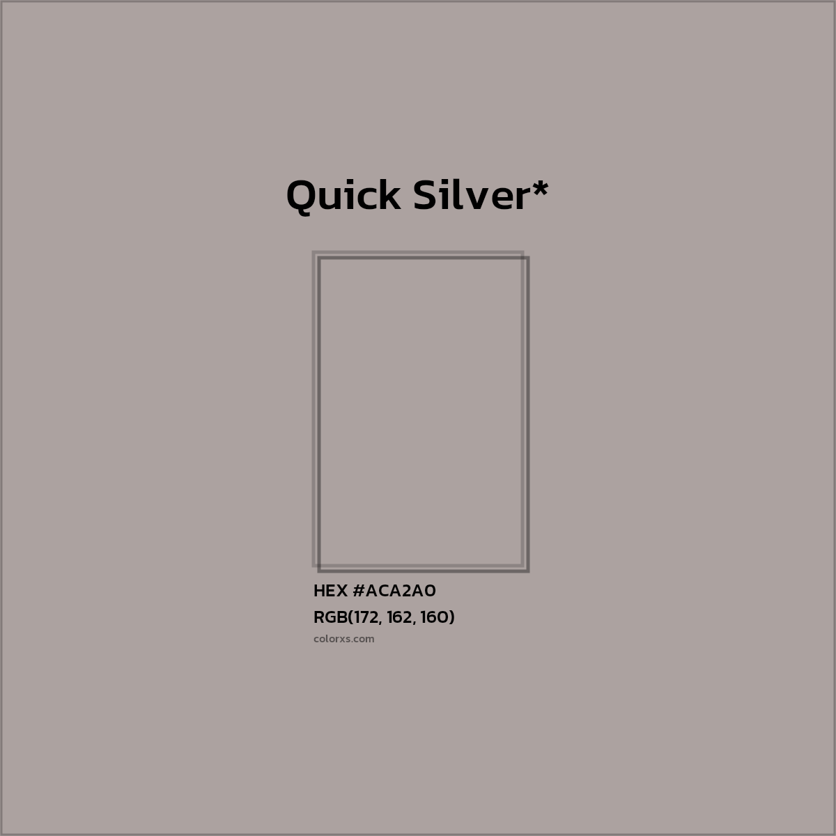 #ACA2A0 hex color. RGB, RYB, CMYK, HSL, HSV codes and color conversions. Matching color names, palettes, paints.