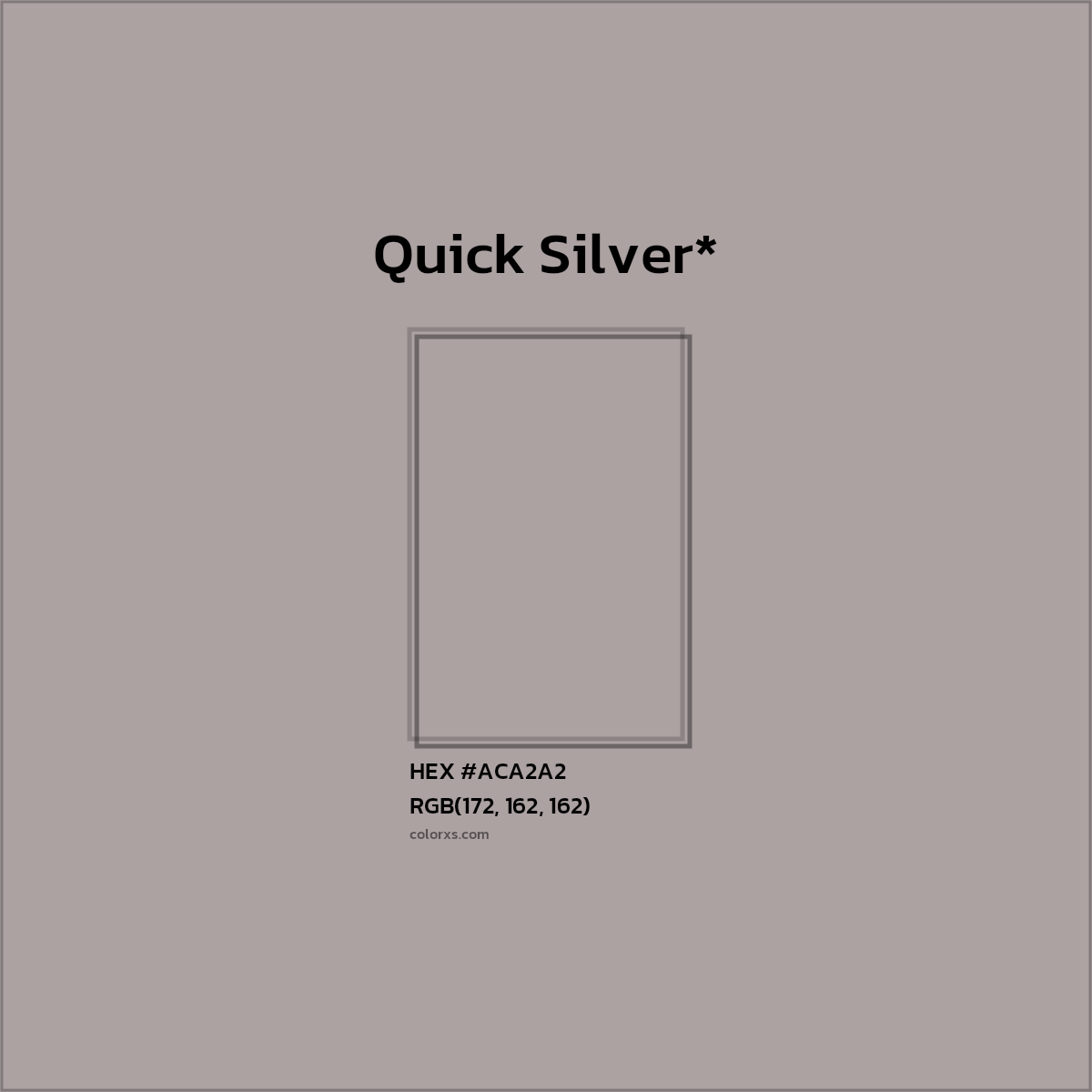 #ACA2A2 hex color. RGB, RYB, CMYK, HSL, HSV codes and color conversions. Matching color names, palettes, paints.