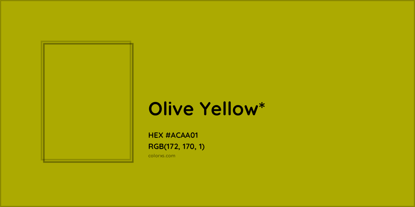 #ACAA01 hex color. RGB, RYB, CMYK, HSL, HSV codes and color conversions. Matching color names, palettes, paints.