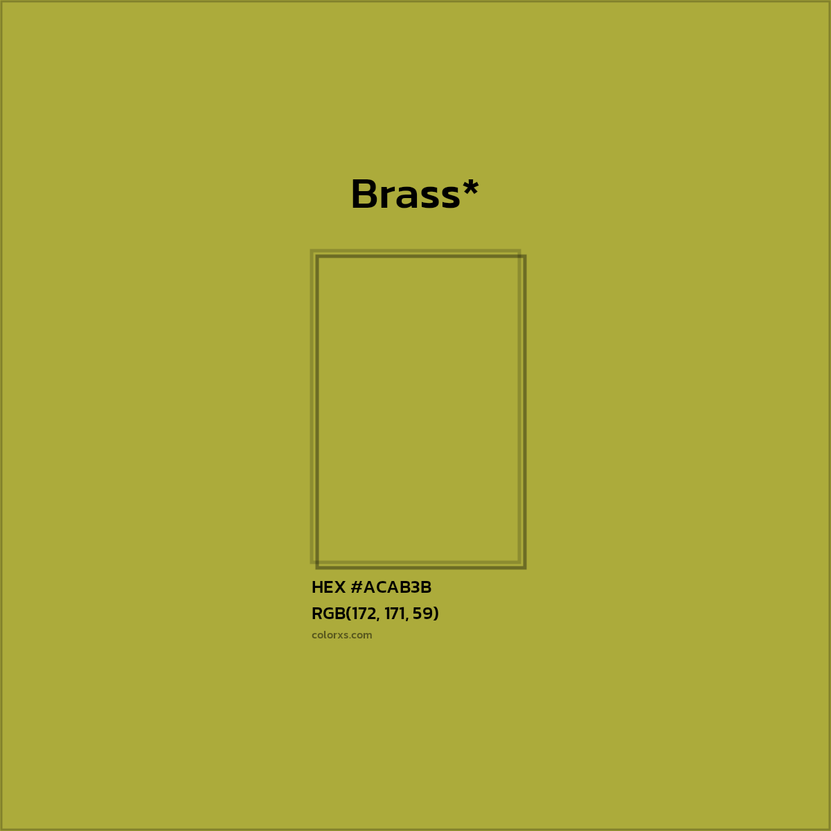 #ACAB3B hex color. RGB, RYB, CMYK, HSL, HSV codes and color conversions. Matching color names, palettes, paints.