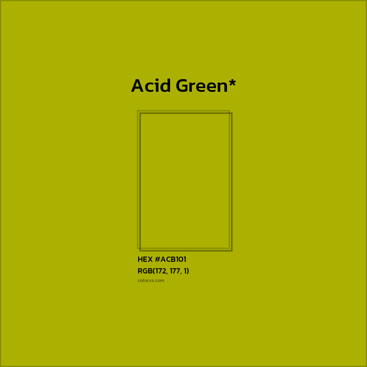 #ACB101 hex color. RGB, RYB, CMYK, HSL, HSV codes and color conversions. Matching color names, palettes, paints.