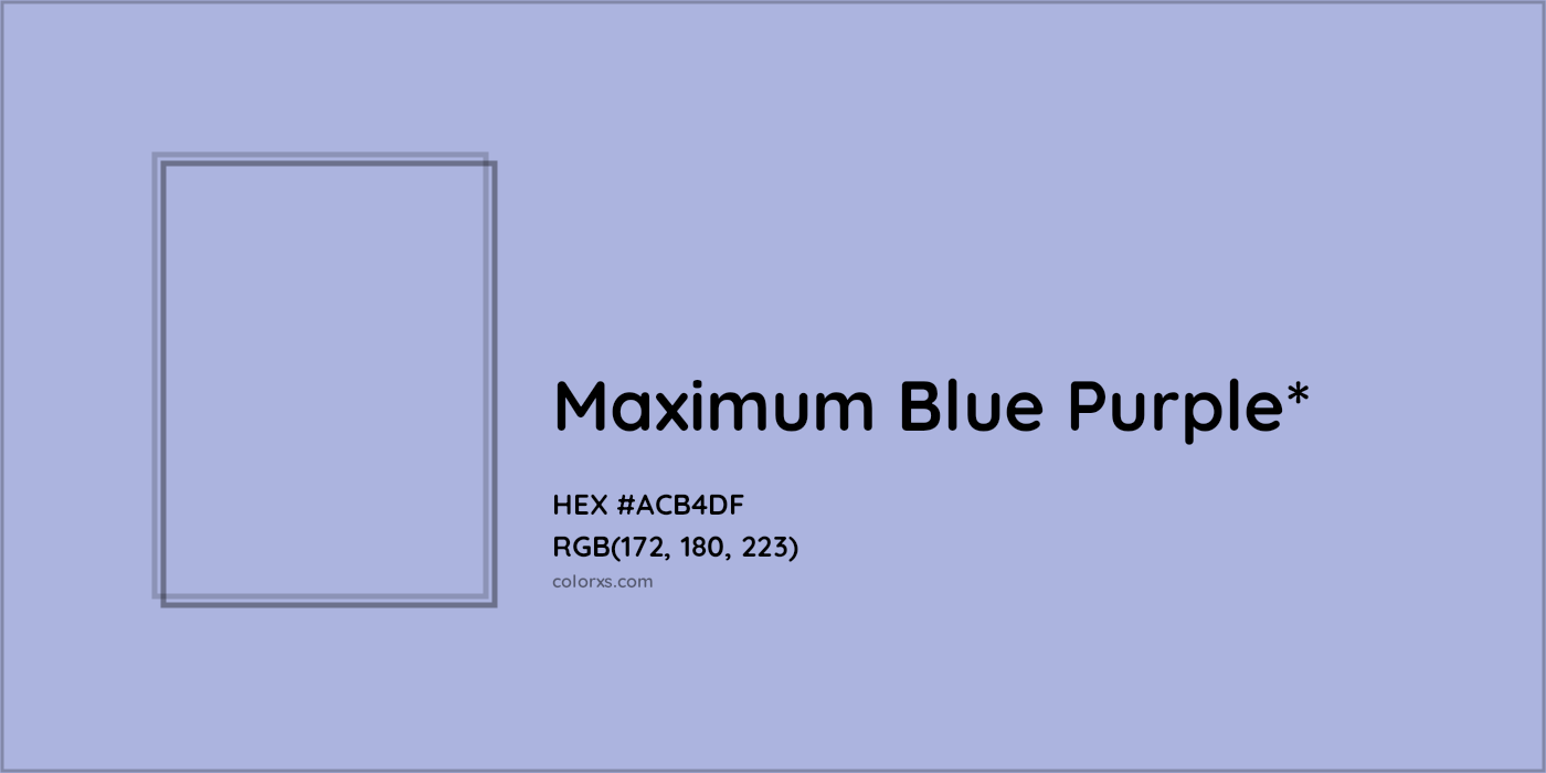 #ACB4DF hex color. RGB, RYB, CMYK, HSL, HSV codes and color conversions. Matching color names, palettes, paints.